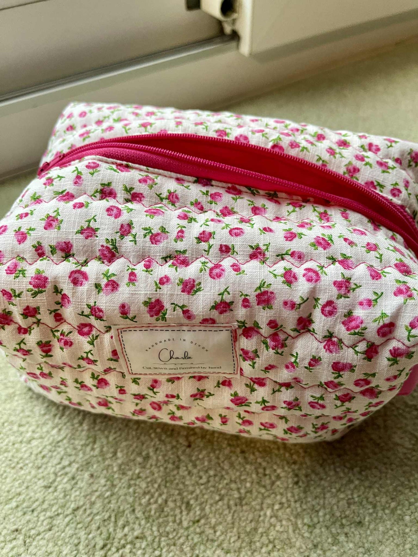 Handmade large quilted cosmetic storage bag