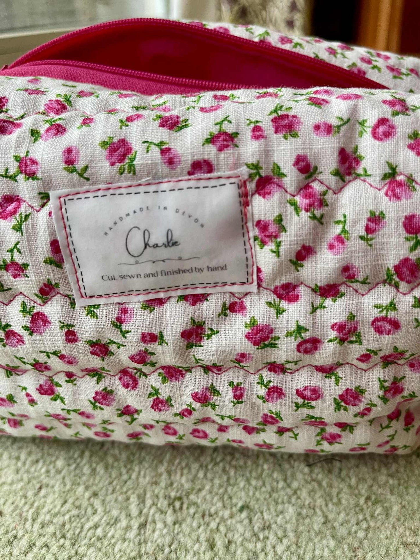 Handmade large quilted cosmetic storage bag